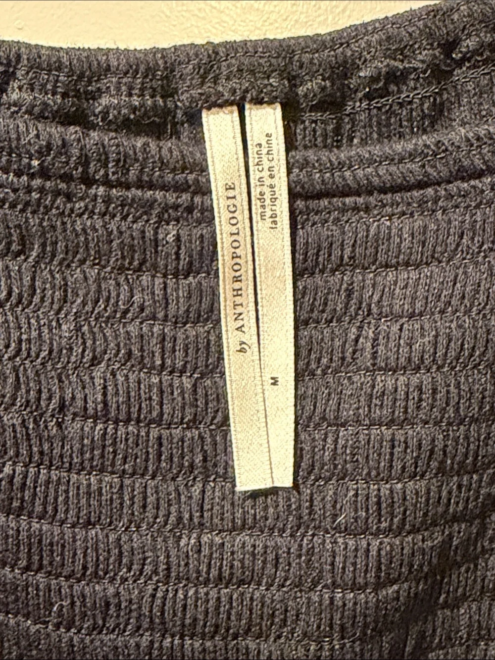 Anthropologie Black Smocked Square-Neck Long Sleeve Top - cropped